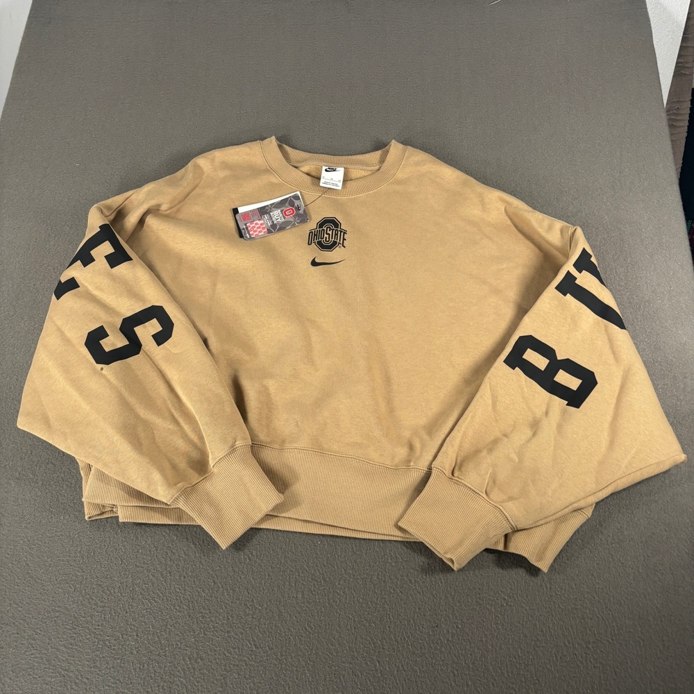 Nike Ohio State Buckeyes Sweatshirt Womens XL Tan Cropped NCAA 01D7-2FE-OH-ZEE